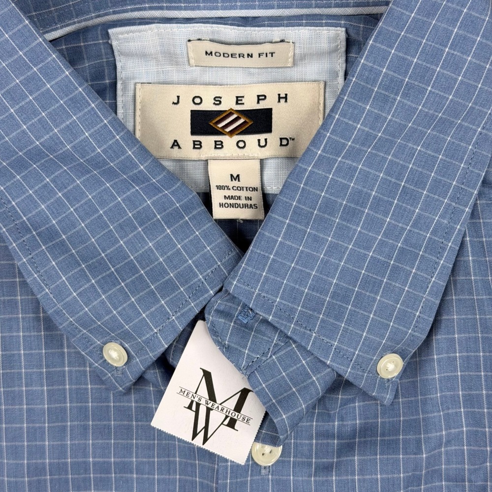 Joseph Abboud Mens Blue Grid Dress Shirt Modern Fit Cotton‎ Button Down Med NWT